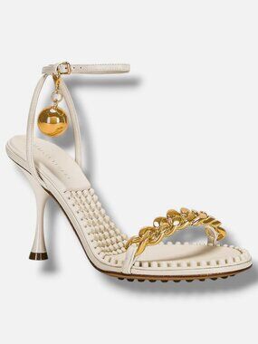 Bottega Veneta Women White Dot Leather Chain Detail Sandals Size 7.5